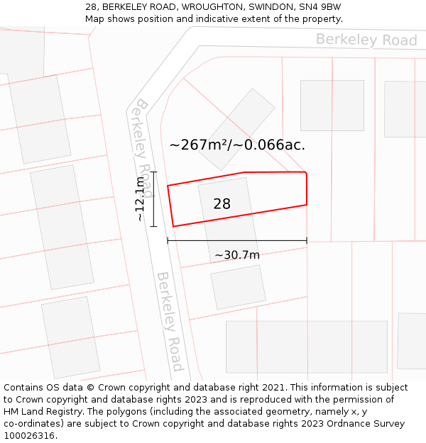 28, BERKELEY ROAD, WROUGHTON, SWINDON, SN4 9BW: Plot and title map