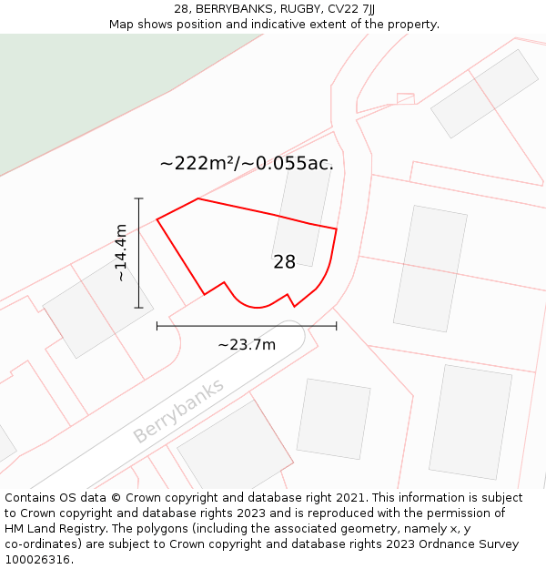 28, BERRYBANKS, RUGBY, CV22 7JJ: Plot and title map