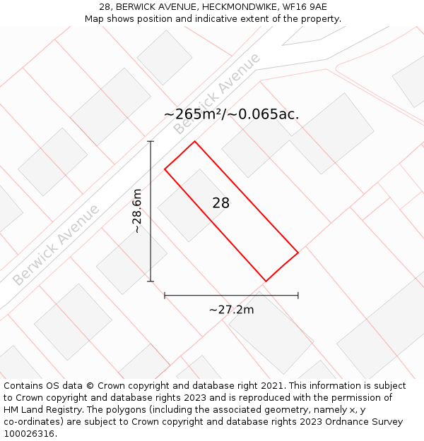 28, BERWICK AVENUE, HECKMONDWIKE, WF16 9AE: Plot and title map