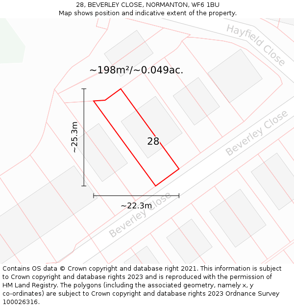 28, BEVERLEY CLOSE, NORMANTON, WF6 1BU: Plot and title map