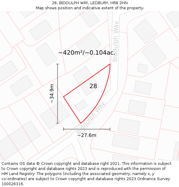 28, BIDDULPH WAY, LEDBURY, HR8 2HN: Plot and title map