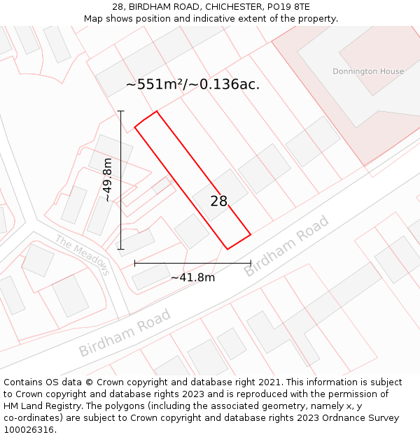 28, BIRDHAM ROAD, CHICHESTER, PO19 8TE: Plot and title map