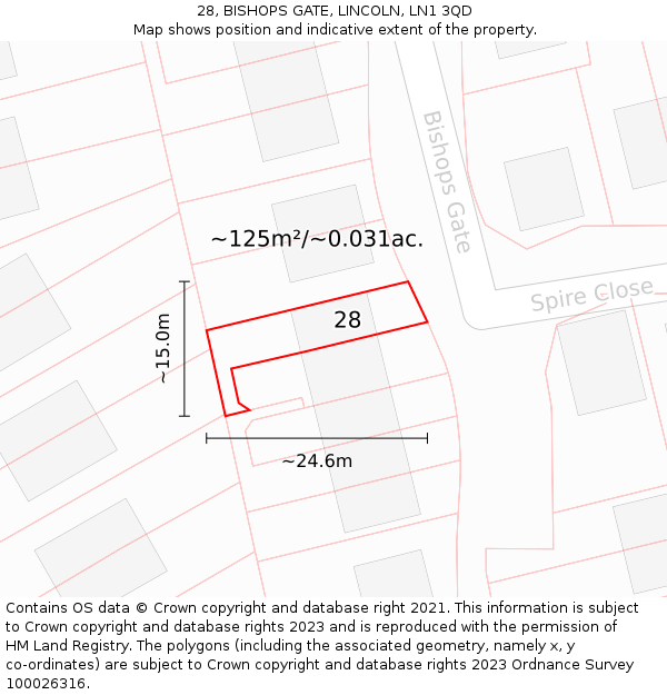 28, BISHOPS GATE, LINCOLN, LN1 3QD: Plot and title map