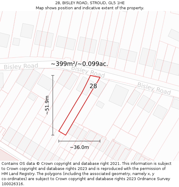 28, BISLEY ROAD, STROUD, GL5 1HE: Plot and title map