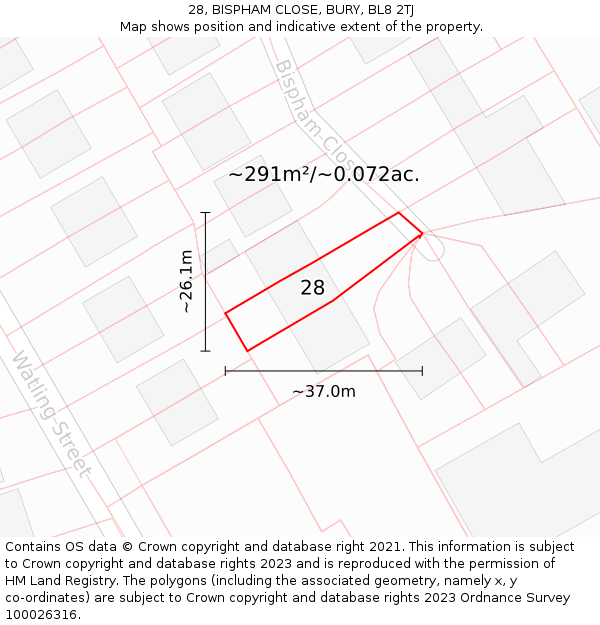 28, BISPHAM CLOSE, BURY, BL8 2TJ: Plot and title map
