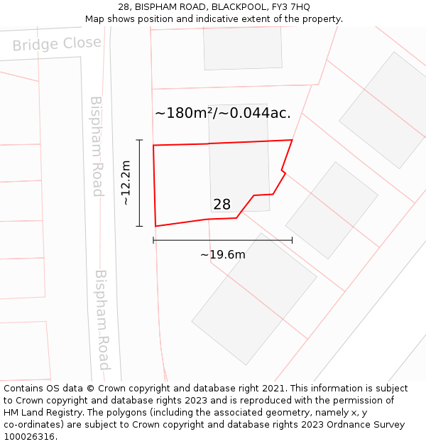 28, BISPHAM ROAD, BLACKPOOL, FY3 7HQ: Plot and title map