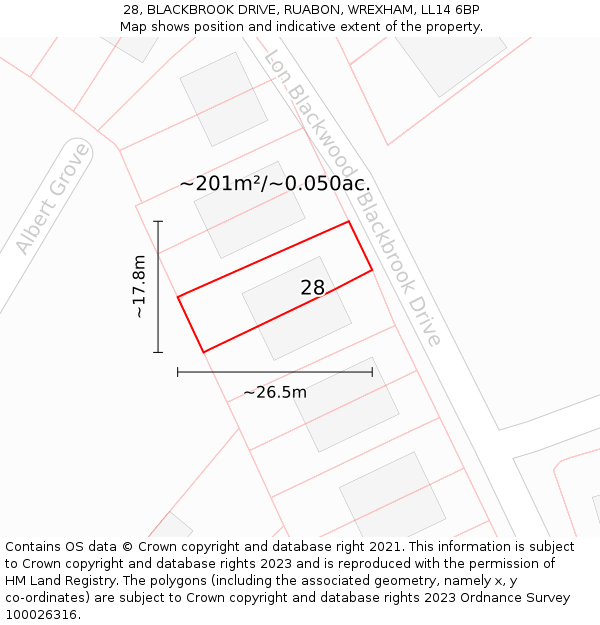 28, BLACKBROOK DRIVE, RUABON, WREXHAM, LL14 6BP: Plot and title map