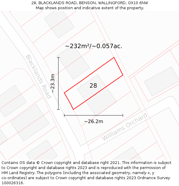 28, BLACKLANDS ROAD, BENSON, WALLINGFORD, OX10 6NW: Plot and title map