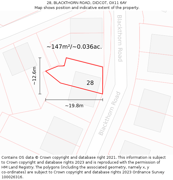 28, BLACKTHORN ROAD, DIDCOT, OX11 6AY: Plot and title map