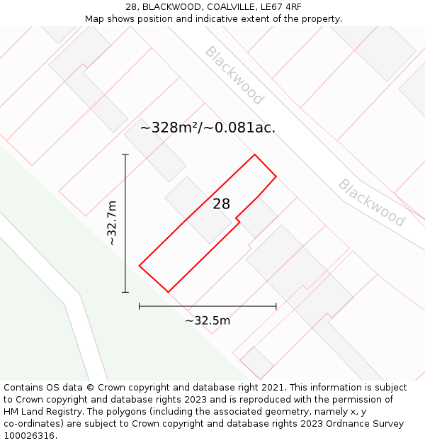 28, BLACKWOOD, COALVILLE, LE67 4RF: Plot and title map