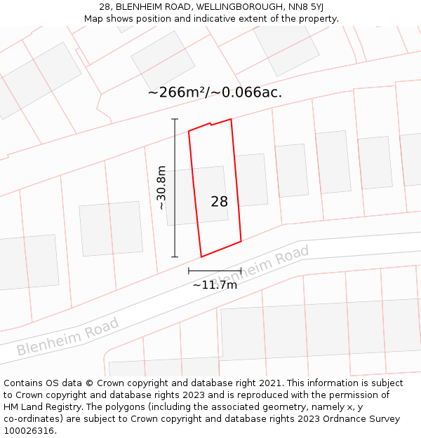 28, BLENHEIM ROAD, WELLINGBOROUGH, NN8 5YJ: Plot and title map