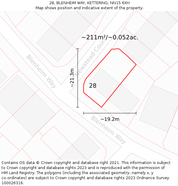 28, BLENHEIM WAY, KETTERING, NN15 6XH: Plot and title map