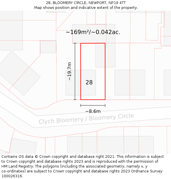 28, BLOOMERY CIRCLE, NEWPORT, NP19 4TT: Plot and title map