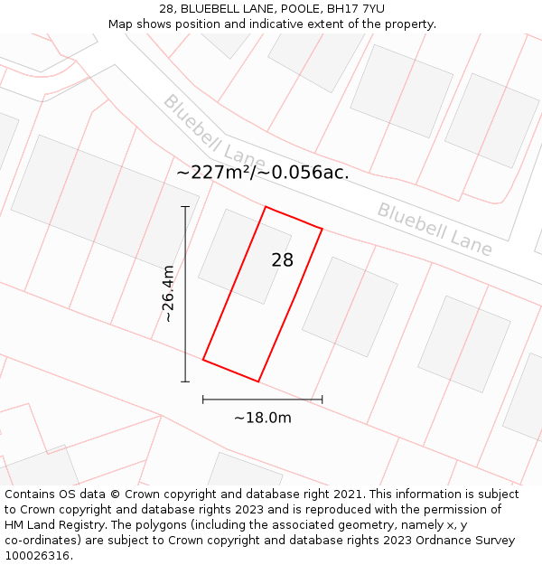 28, BLUEBELL LANE, POOLE, BH17 7YU: Plot and title map