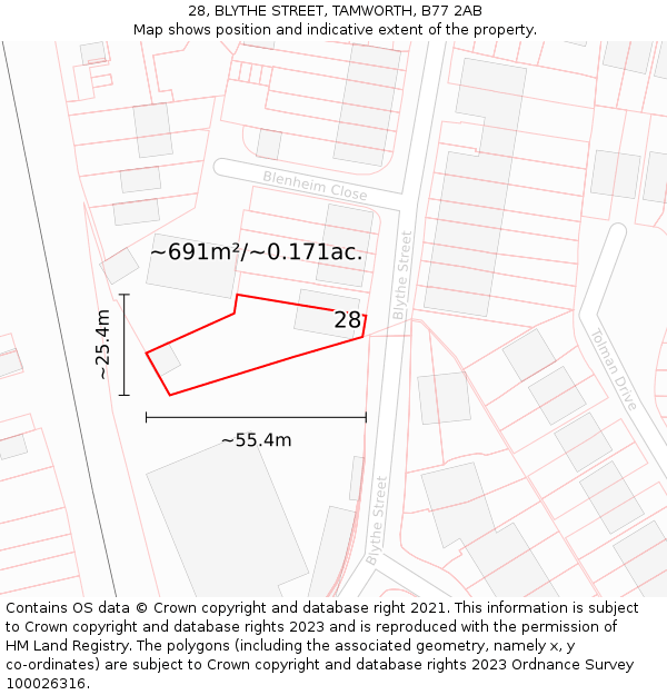 28, BLYTHE STREET, TAMWORTH, B77 2AB: Plot and title map