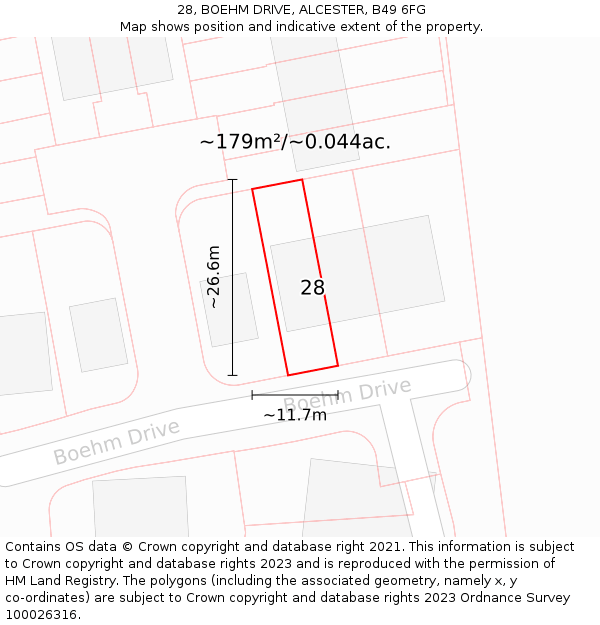 28, BOEHM DRIVE, ALCESTER, B49 6FG: Plot and title map