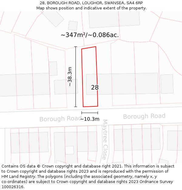 28, BOROUGH ROAD, LOUGHOR, SWANSEA, SA4 6RP: Plot and title map