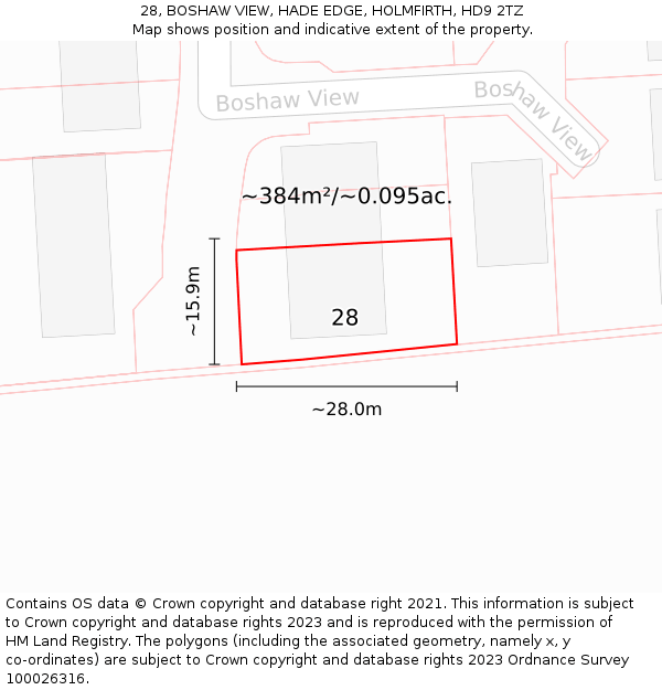 28, BOSHAW VIEW, HADE EDGE, HOLMFIRTH, HD9 2TZ: Plot and title map