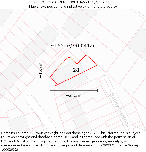 28, BOTLEY GARDENS, SOUTHAMPTON, SO19 0SW: Plot and title map