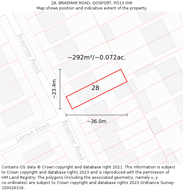 28, BRAEMAR ROAD, GOSPORT, PO13 0YA: Plot and title map