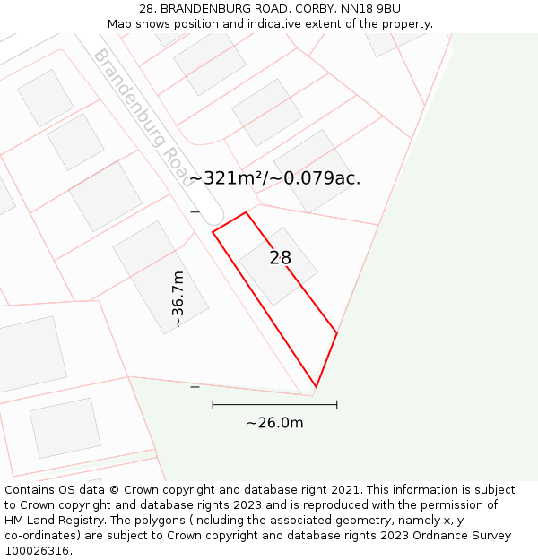 28, BRANDENBURG ROAD, CORBY, NN18 9BU: Plot and title map