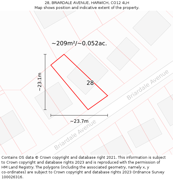 28, BRIARDALE AVENUE, HARWICH, CO12 4LH: Plot and title map