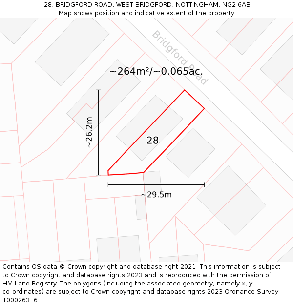 28, BRIDGFORD ROAD, WEST BRIDGFORD, NOTTINGHAM, NG2 6AB: Plot and title map