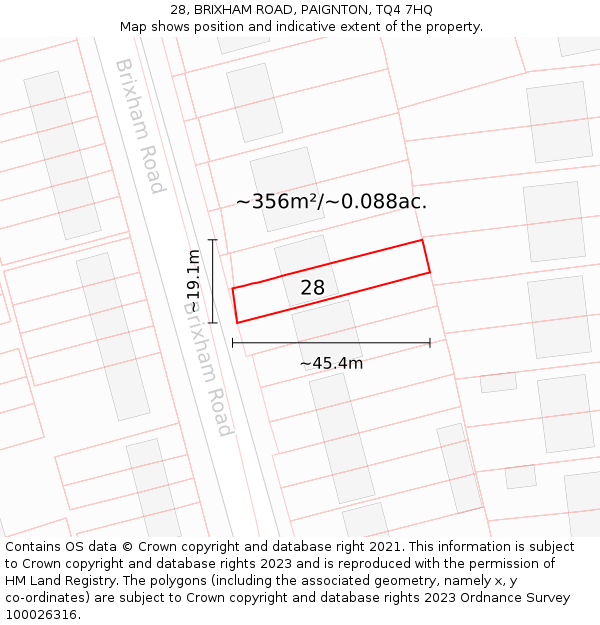 28, BRIXHAM ROAD, PAIGNTON, TQ4 7HQ: Plot and title map