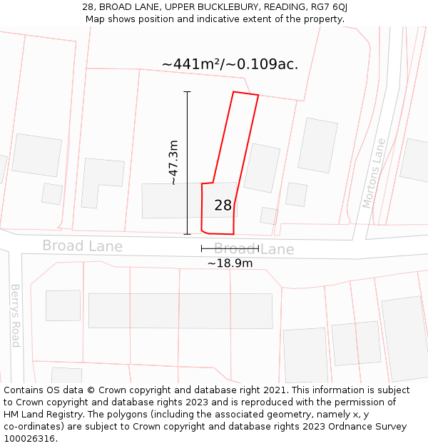 28, BROAD LANE, UPPER BUCKLEBURY, READING, RG7 6QJ: Plot and title map