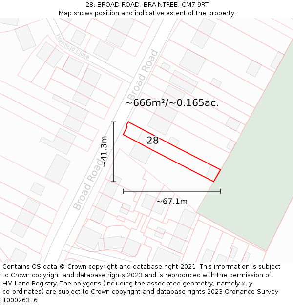 28, BROAD ROAD, BRAINTREE, CM7 9RT: Plot and title map