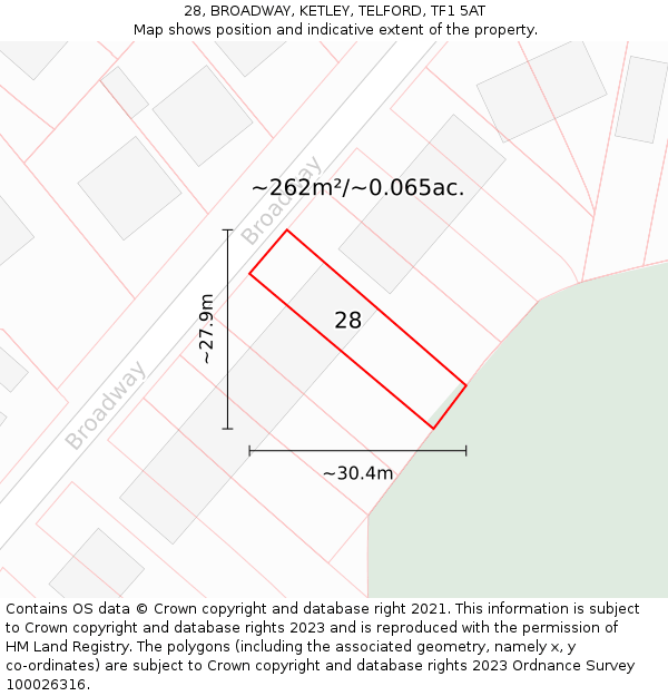 28, BROADWAY, KETLEY, TELFORD, TF1 5AT: Plot and title map