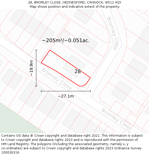 28, BROMLEY CLOSE, HEDNESFORD, CANNOCK, WS12 4QY: Plot and title map