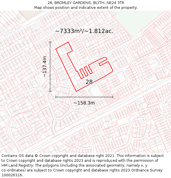 28, BROMLEY GARDENS, BLYTH, NE24 3TR: Plot and title map