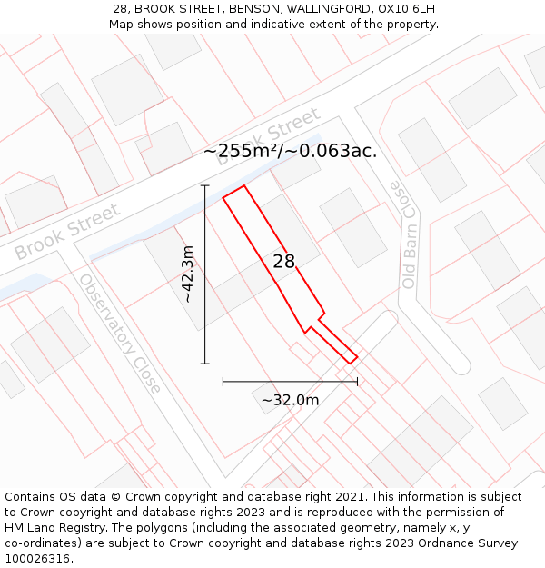 28, BROOK STREET, BENSON, WALLINGFORD, OX10 6LH: Plot and title map