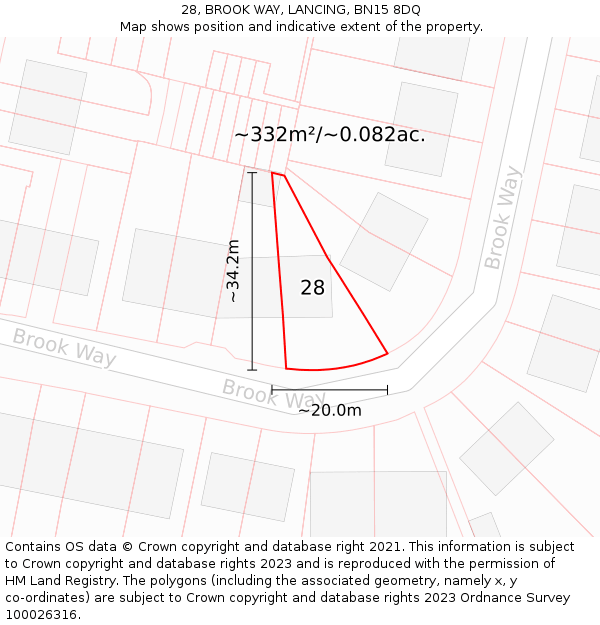 28, BROOK WAY, LANCING, BN15 8DQ: Plot and title map