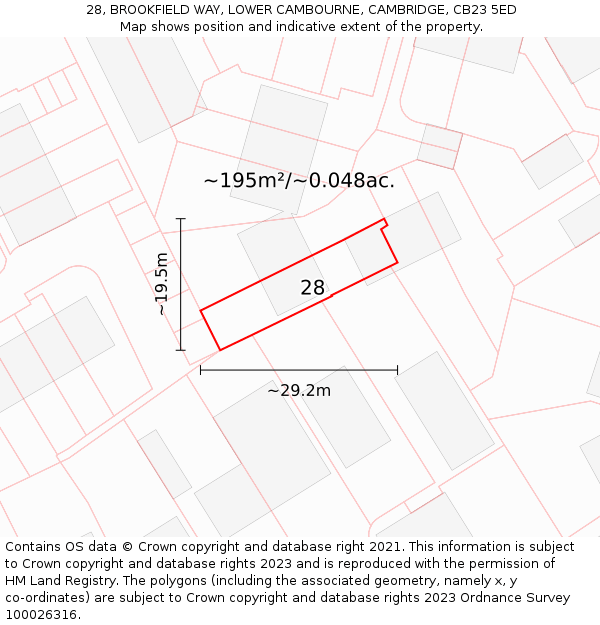 28, BROOKFIELD WAY, LOWER CAMBOURNE, CAMBRIDGE, CB23 5ED: Plot and title map