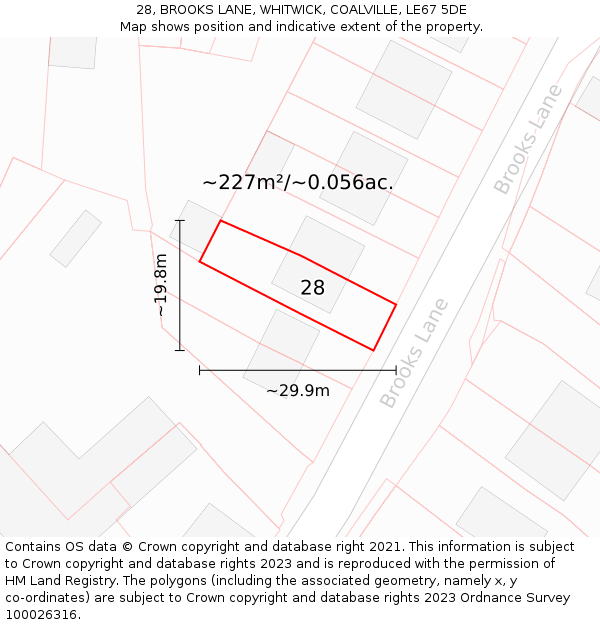 28, BROOKS LANE, WHITWICK, COALVILLE, LE67 5DE: Plot and title map