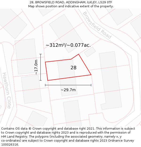 28, BROWSFIELD ROAD, ADDINGHAM, ILKLEY, LS29 0TF: Plot and title map