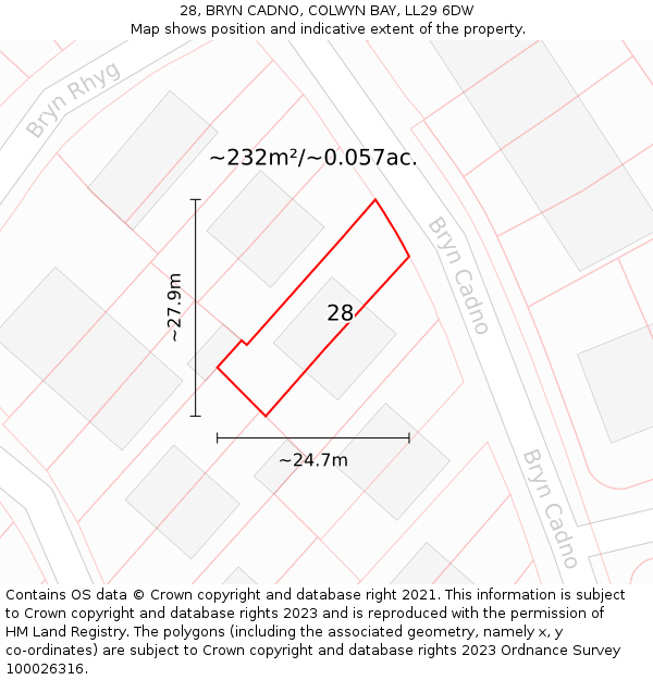 28, BRYN CADNO, COLWYN BAY, LL29 6DW: Plot and title map