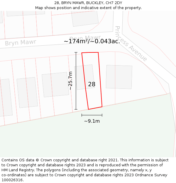 28, BRYN MAWR, BUCKLEY, CH7 2DY: Plot and title map