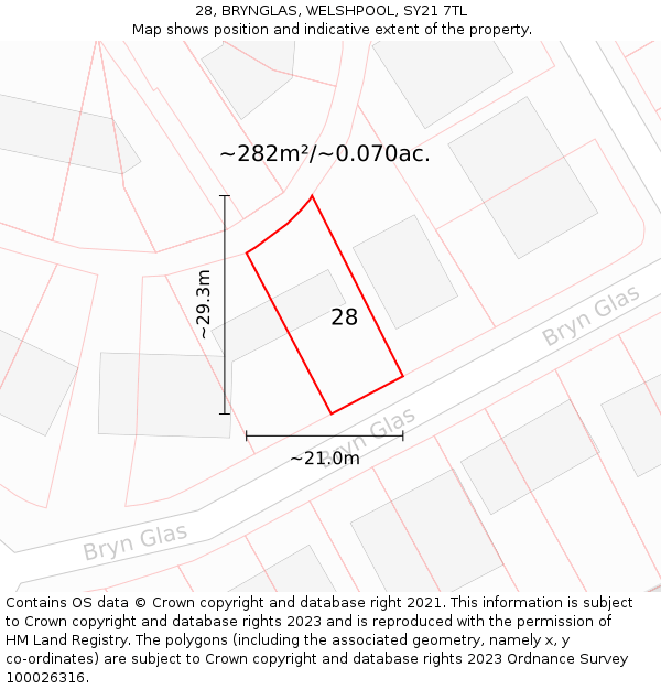 28, BRYNGLAS, WELSHPOOL, SY21 7TL: Plot and title map