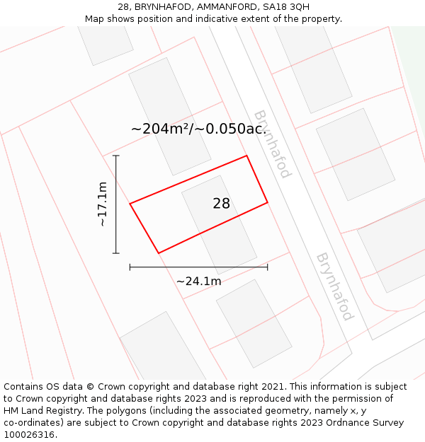 28, BRYNHAFOD, AMMANFORD, SA18 3QH: Plot and title map