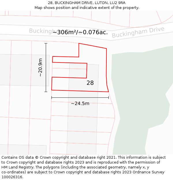 28, BUCKINGHAM DRIVE, LUTON, LU2 9RA: Plot and title map