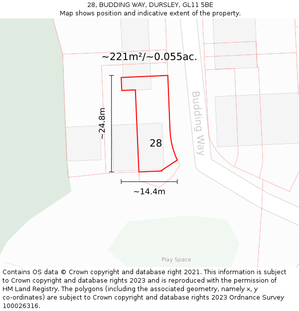 28, BUDDING WAY, DURSLEY, GL11 5BE: Plot and title map