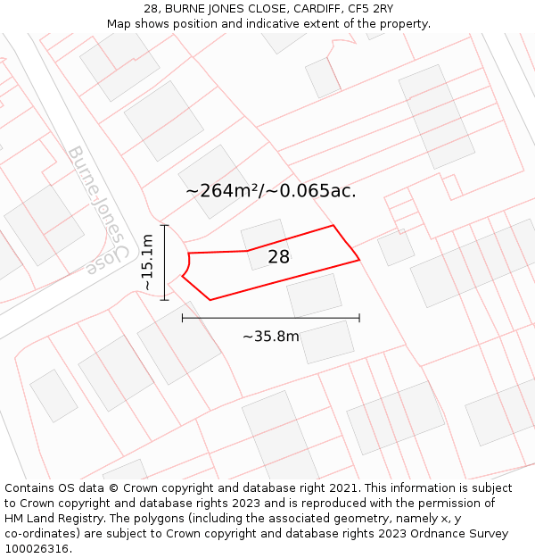 28, BURNE JONES CLOSE, CARDIFF, CF5 2RY: Plot and title map