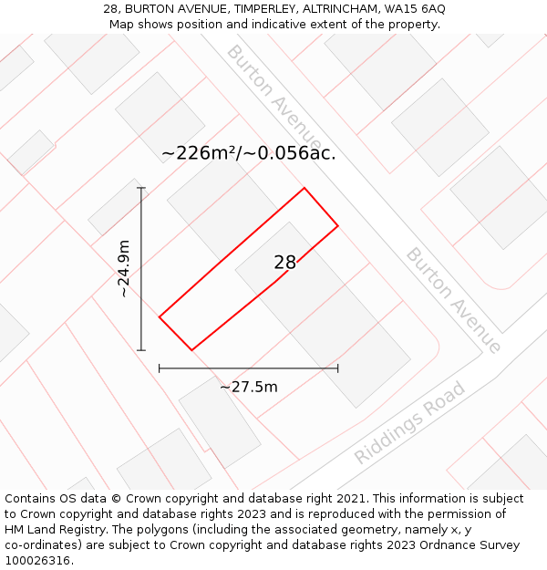 28, BURTON AVENUE, TIMPERLEY, ALTRINCHAM, WA15 6AQ: Plot and title map