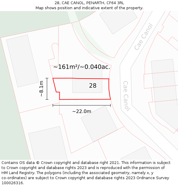 28, CAE CANOL, PENARTH, CF64 3RL: Plot and title map