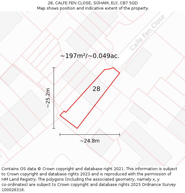 28, CALFE FEN CLOSE, SOHAM, ELY, CB7 5GD: Plot and title map