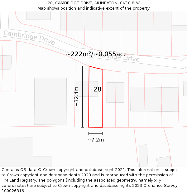 28, CAMBRIDGE DRIVE, NUNEATON, CV10 8LW: Plot and title map