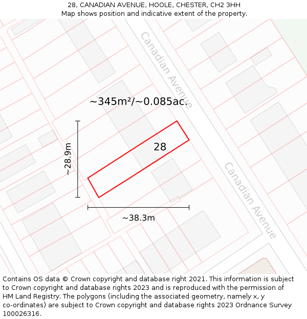 28, CANADIAN AVENUE, HOOLE, CHESTER, CH2 3HH: Plot and title map